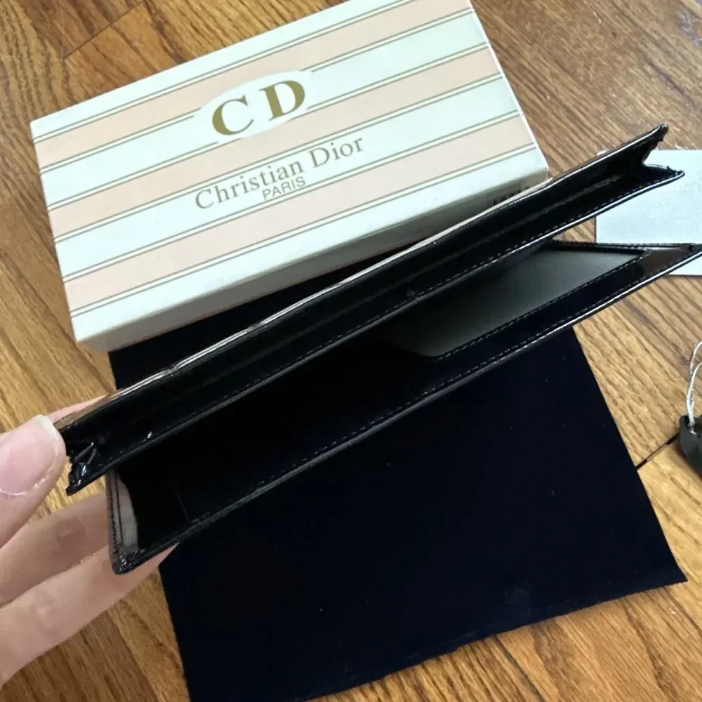 Vintage Christian Dior Patent Leather Continental Long Wallet w/ Box & Card